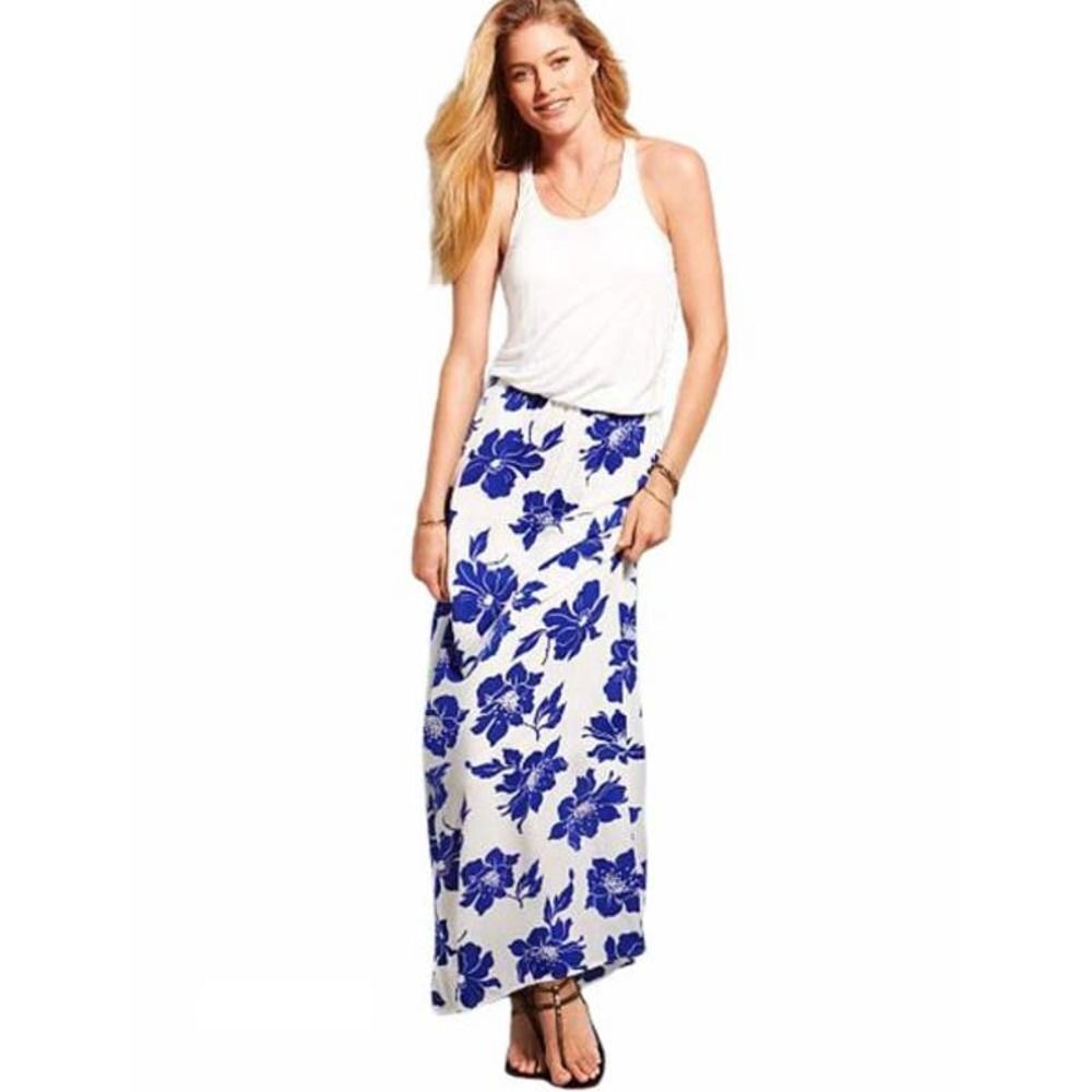 Victoria's Secret Mix Media Blue White Tropical Floral Sleeveless Maxi Dress